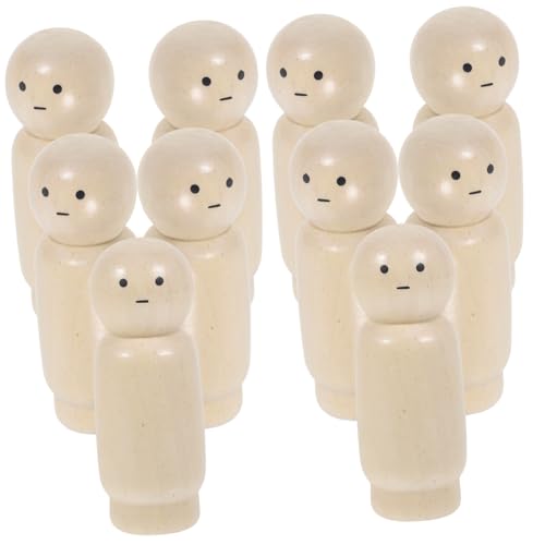 minkissy 10 Stück Teiliges Unbemalte Holz Peg Puppen Natürliche DIY Bastelpuppen für Kreative Handarbeit Sandtisch Deko Holzfiguren zum Bemalen und Gestalten von minkissy