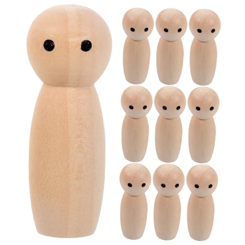 minkissy 10 Stück Teiliges Unbemalte Holzfiguren zum Bemalen Natürliche DIY Graffiti Puppen aus Holz Leichte und Langlebige Steckpuppen für Kreative Handarbeit und Sandtisch Dekoration von minkissy