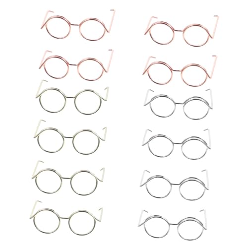 minkissy 12 Stück Mini Puppenbrillen Set Brillen für Puppen Rosa Gold Silber und Gold Dekorative Accessoires für Puppenoutfits und DIY Projekte von minkissy