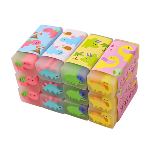 minkissy 12 Stück Teiliges Kleine Radiergummis mit Niedlichen Dinosaurier motiven Dekorative Bleistiftradierer aus Hochwertigem Sicher für Geschenk für Schüler und Zeichnungen von minkissy