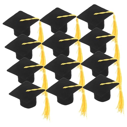 minkissy 12 Stück Teiliges Mini Graduation Hat mit Gelben Quasten Abschlussfeier Tortendeko für und Weinflaschen Stilvolle Graduation Cake Decoration für Schulabschluss und Party von minkissy