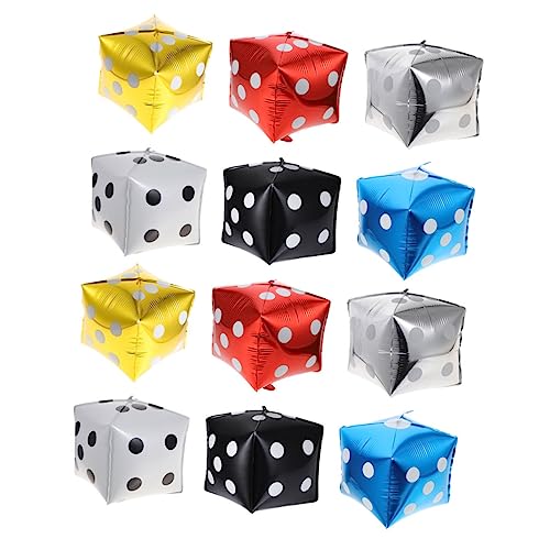 minkissy 12 Stück Würfel Luftballons aus Aluminium Themen Dekoration für Geburtstagsfeiern Partyzubehör Gold Silber Rot und Blau Je von minkissy