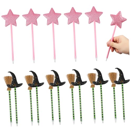 minkissy 18 Stück Teiliges Kugelschreiber mit Hexenhut Besen Stern Motiven Dekorative Schreibstifte für Halloween und Valentinstag Party Festliche Geschenkidee für Teenager und von minkissy