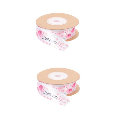 minkissy 2 Stück Flamingo -Band weißes Band Mütter Verpackung Alles zum Muttertagsband Muttertagsdekoration bedrucktes Flamingoband Geschenkband zum Muttertag Polyester von minkissy