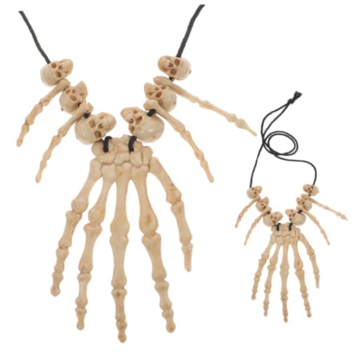 minkissy 2 Stück Halloween Halskette mit Retro Schädel und Handknochen Anhänger Verstellbare Kettenlänge Leichtes Harzmaterial Auffälliger Vintage Schmuck für Cosplay Party minkissy 2 Stück Halloween Halskette mit Retro Schädel und Handknochen Anhänger Verstellbare Kettenlänge Leichtes Harzmaterial Auffälliger Vintage Schmuck für Cosplay Party von minkissy
