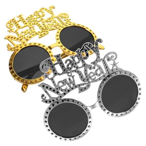 minkissy 2 Stück Happy Year Partybrillen aus Leichtem Abs Lustige Foto Requisiten in Gold und Silber für Festliche Silvester Feiern und Home Gatherings von minkissy