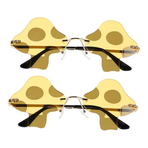 minkissy 2 Stück Unisex Pilzförmige Sonnenbrillen Frameless Design Retro Kostümbrille Jahre Stil Leicht Uv Schutz Festival Rave Accessoire von minkissy