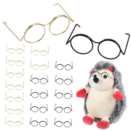 minkissy 20 Stück Teiliges Mini Metall Brillen für Puppen Runde Rahmenlose Drahtbrillen in Gold und Schwarz Langlebige Miniatur Brillen für Bastelarbeiten und Puppenaccessoires von minkissy