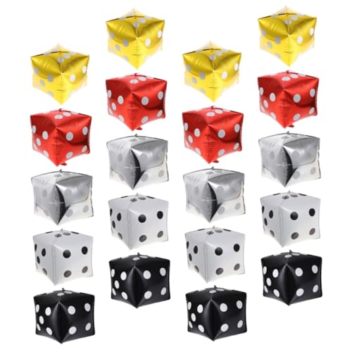 minkissy 20 Stück Würfel Luftballons Aluminiumfolie Themenparty Deko Spiel Event Requisiten Gold Silber Rot Je von minkissy