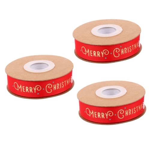 minkissy 3 Rollen Schleife Weihnachten Bänder Zum Verpacken Dekorativ Weihnachtsband Aus Organza Wickeln Samtband Zum Einpacken Farbig Gegenwärtig Gleitendes Band Geschenkband Polyester Rot von minkissy
