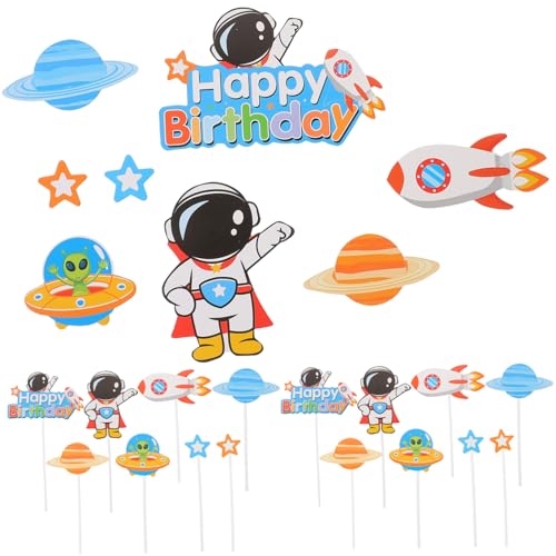 minkissy 3 Sätze Astronaut Geburtstagskuchen Deko Cake Picks Weltraum Thema Party Kuchenstecker für und Desserts Auffällige Tortendekoration für Kindergeburtstag und Feiern von minkissy