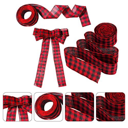 minkissy 3 Stück Kariertes Weihnachtsband Hochzeit Weihnachtsschmuckband Basteln die Dekoration Schleife geschenkband christmas ribbon Bänder für Handwerk Leinenbänder Leinen- rot von minkissy