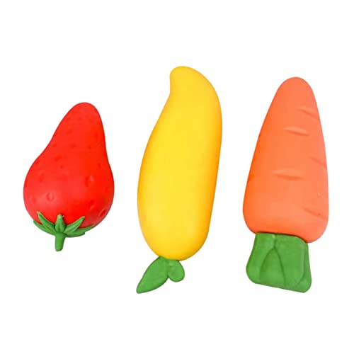 minkissy 3 Stück Niedliche Obstform Radiergummis Kreative Mini Radierer für Schule und Zuhause Bestehend aus Erdbeere Mango und Karotte Sicher und Benutzerfreundlich von minkissy