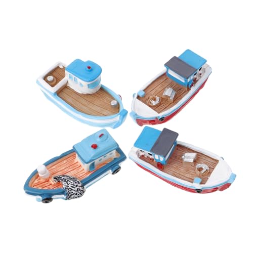 minkissy 4 Stück Miniatur Boot Deko Resin Fischerboot Modelle Nautische Tischdekoration für Wohnzimmer Schlafzimmer und Büro Mediterrane Stil Ornamente für Sammler von minkissy