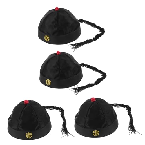 minkissy 4 Stück Teiliges Chinesische Qing Kopfbedeckung aus Nylon Traditionelle Bestickte Kostüm Hut mit Pferdeschwanz Geeignet für Historische Rollenspiele Bühnenauftritte Cosplay von minkissy