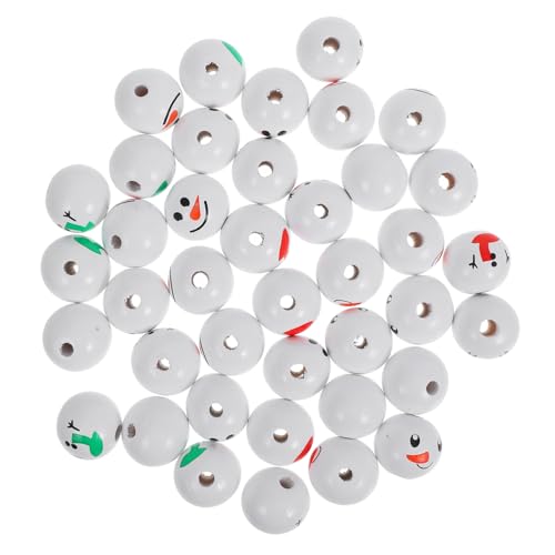 minkissy 40 Stück Teiliges Schneemann Holzperlen mit Glatter Oberfläche Charmantes DIY Bastelkit für Weihnachtsdeko Inklusive Roter und Grünem Weihnachtsschal für Girlanden und Ornamente von minkissy