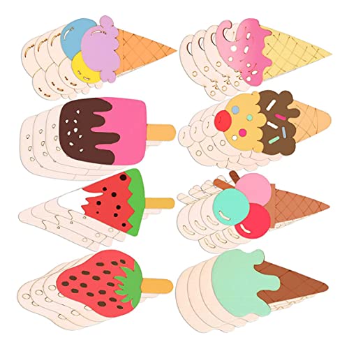 minkissy 40 Stück Teiliges Set Unbehandelter Holzscheiben für DIY Eiscreme Holzausschnitte zum Bemalen Kreative Holzverzierungen für Bastelmaterial aus Natürlichem Holz von minkissy