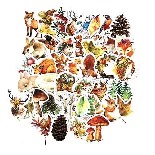 minkissy 41 Stück Herbstwald Themen Sticker Set Teile Selbstklebende Graffiti Aufkleber für Kinderzimmer Irregular Form Tiere Bastelprojekte und Scrapbooking DIY Wanddeko von minkissy