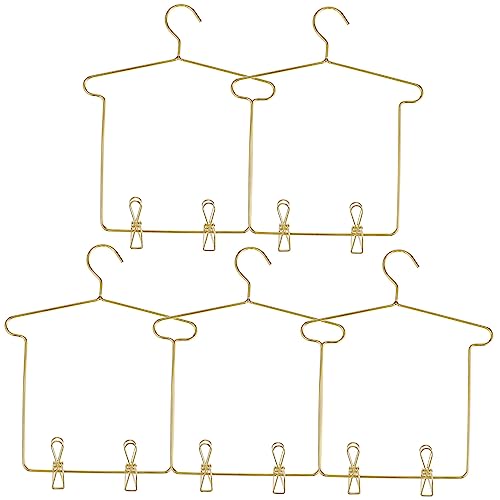minkissy 5 Sätze Kleiderbügel mit Clips für Puppenkleider Kleidung Bügel für Bjd Puppen Puppenhaus Zubehör für Tiny House Garderobe Haken Clips pro Goldfarben von minkissy