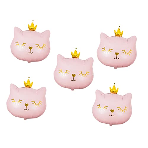 minkissy 5 Stück Folienballons Katzenmotiv mit Krone Große Pinke Cartoon Tier Luftballons Niedliche Partydeko für Katzengeburtstag Geburtstagsfeier und Festliche Anlässe von minkissy