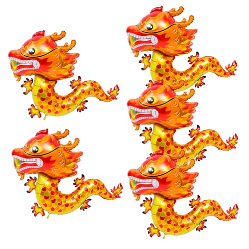 minkissy 5 Stück Teiliges Chinesisches Neujahr Ballon Roter Aluminiumfolie Drachen Luftballon Dekorativ für Frühlingsfest Partydeko Symbolisch für Glück und Wohlstand Einfach Aufzuhängen von minkissy