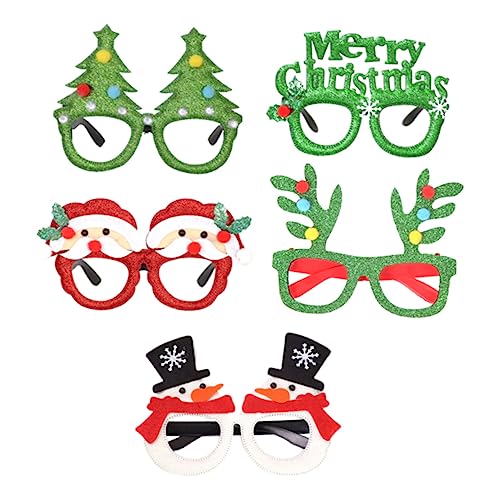 minkissy 5 Stück Teiliges Weihnachtsbrillen mit Kreativen Xmas Motiven Farbenfrohen Kunststoffgläsern in Weiß Rot Grün für Erwachsene für Weihnachtsfeiern Partydekoration und Fotosessions von minkissy