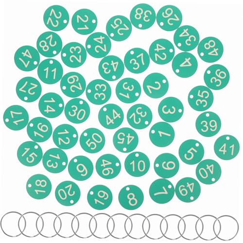 minkissy 50 Sätze Nummernschild Runden Loch Kleine Runde Anhänger Zahlenkarten Rundes Etikett Id-tags Mit Ringen Runde Zahlen -tags Acryl Grün von minkissy