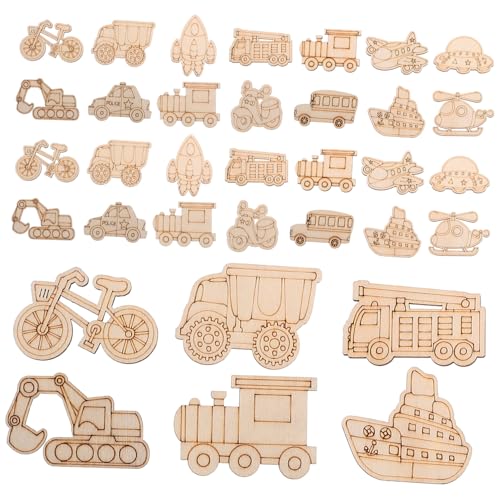 minkissy 50 Stück Unbemalte Holzscheiben Fahrzeuge DIY Holzschnittmuster für Bastelarbeiten zum Bemalen und Gestalten von Individuellen Holzornamenten von minkissy