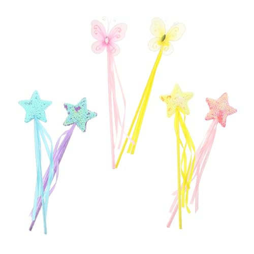 minkissy 6 Stück Teiliges Feenstab Bunte Leichte Feenstäbe in Gelb Violett Blau Schmetterlingsdesign als Partygeschenk und Bühnenrequisite für Mädchen von minkissy