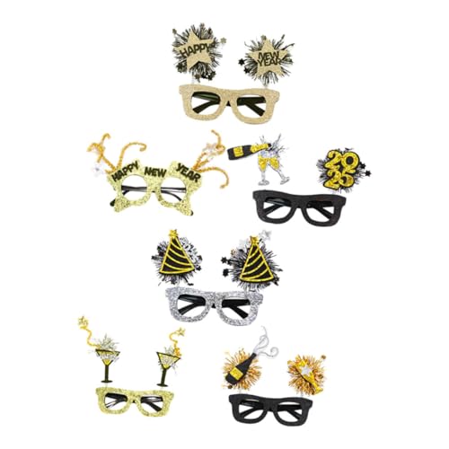 minkissy 6 Stück Teiliges Neujahrsbrillen Schwarz Gold Kunststoff Party Eyewear Festliche Foto Requisiten für Erwachsene und Silvester Deko Zubehör von minkissy