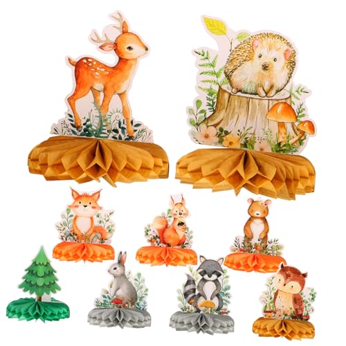 minkissy 9 Stück Teiliges Honeycomb Tischdekor mit Waldtier Motiven Einfache Installation Vielseitig für Kindergeburtstag Hochzeit Party und Festliche Tischdekoration von minkissy