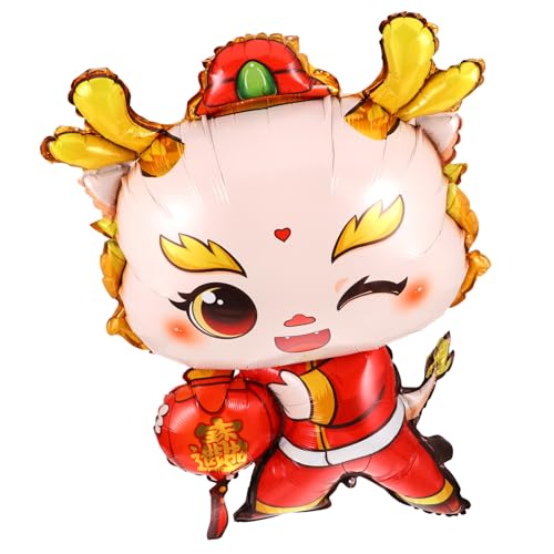 minkissy Chinesisches Neujahr Luftballon Drachenmotiv Cartoon Folienballon Partydeko für Frühlingsfest Familienfeier Glücksbringer Vielseitige Festdekoration Heliumgeeignet von minkissy