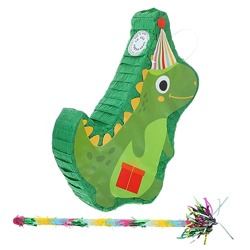 minkissy Dinosaurier Pinata aus Sicherem Papier Wiederverwendbar mit Lustigem Design für Geburtstagspartys Grünem Dinosaurier und Klöppel zum Befüllen mit Süßigkeiten von minkissy
