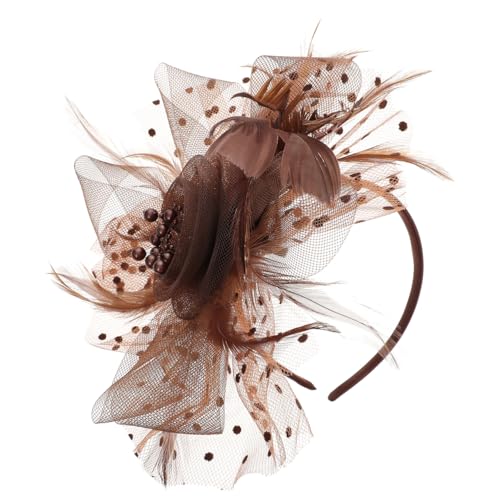 minkissy Fascinators Hut Hochzeitshut Kopfbedeckung Vintage, Blumennetz-Bänder, Federn auf einem Stirnband und einem Clip, Vintage-Kopfbedeckung für Cocktail- und Teepartys für Frauen (Kaffee) von minkissy