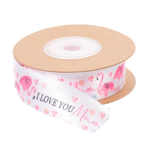 minkissy Flamingo -Band weißes Band Alles zum Muttertagsband Mütter Verpackungsband Muttertagsdekoration Geschenkband zum Muttertag bedrucktes Flamingoband Polyester von minkissy