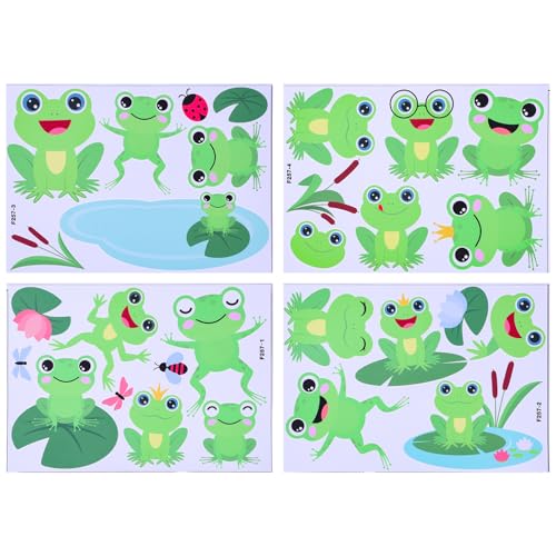 minkissy Frosch Wandaufkleber 4 Blätter für Kinderzimmer Abziehbare und Selbstklebende Wanddekore Cartoon Frosch Muster für Glatte Oberflächen Kreative Wandgestaltung für Babyzimmer von minkissy