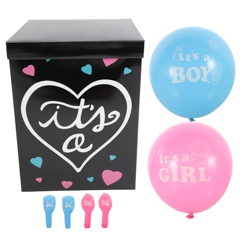 minkissy Gender Reveal Party Box aus Papier und Farbige Ballons Blau und Rosa Einfache Montage Festliche Deko für Jungen oder Mädchen Schwarz von minkissy