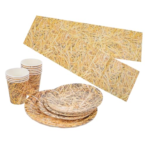 minkissy Papier Teller Papierbecher Tischdecke im Heuballen Design Rustikale Party Supplies für Farm und Barnyard Feiern minkissy Papier Teller Papierbecher Tischdecke im Heuballen Design Rustikale Party Supplies für Farm und Barnyard Feiern von minkissy