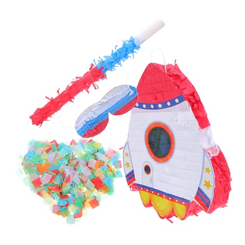 minkissy Raketen Piñata für Kindergeburtstage Dekoration für Weltraumpartys mit Blindfold Stock und Konfetti für Interaktive Spiele und Feiern Vielseitig Einsetzbar als Dekorationsstück von minkissy