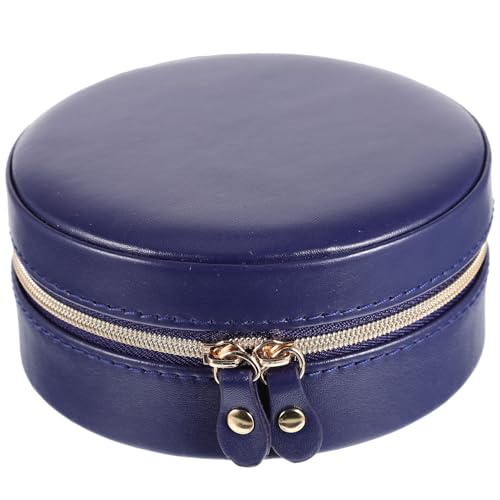minkissy Runde PU Schmuckbox mit Fächern und Abteilungen Tragbare Aufbewahrungsbox für Ringe Ohrringe und Halsketten Kompakte Kleine Schmuckschatulle in Frischer Farbe als Geschenkbox von minkissy