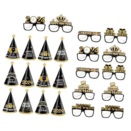 minkissy Silvester Partybrillen Teilig Schwarz Gold Papierbrillen und Hüte Erwachsene Bunte Neujahrsdekoration Lustige Fotorequisiten von minkissy