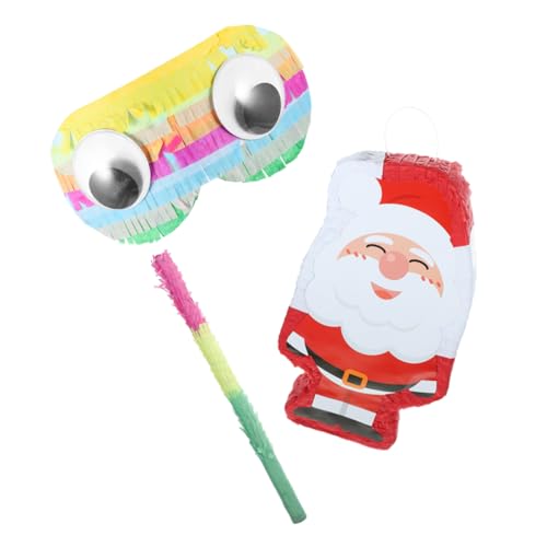 minkissy Traditionelle Santa Claus Pinata mit Füllung Partydekoration und Hängendem Deko Element und Augenbinde für Kindergeburtstag und Weihnachtsfeier von minkissy