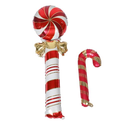 minkissy Weihnachtliche Candy Cane Folienballons Party Deko mit Süßigkeiten Lutscher Große und Kleine Aluminium Luftballons für Weihnachtsbaum Fotorequisiten Vielseitige Weihnachtsdeko von minkissy