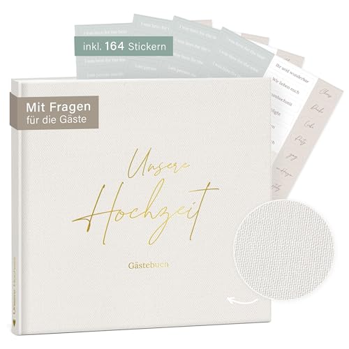 mintkind® Gästebuch Hochzeit zum Ausfüllen Offwhite inkl. 4 Stickerbögen | 84 Seiten mit Fragen für die Gäste | Hochzeitsgeschenke für Brautpaar als Hochzeit Deko | Goldene Hochzeit Silber Hochzeit von mintkind