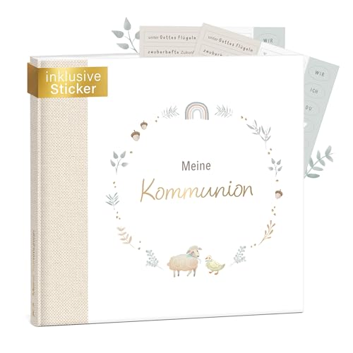 mintkind® Gästebuch Kommunion Beige - Erinnerungsbuch zur Kommunion, 72 Seiten zum Ausfüllen & Gestalten, edler Leineneinband - Kommunionsgeschenk & perfekte Kommunion Deko von mintkind