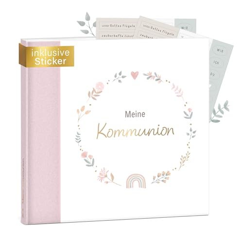 mintkind® Gästebuch Kommunion Rosa - Kommunionsbuch zum Ausfüllen, 72 Seiten zum Selbstgestalten, hochwertiger Leineneinband - Kommunionsgeschenk & stilvolle Kommunion Deko von mintkind