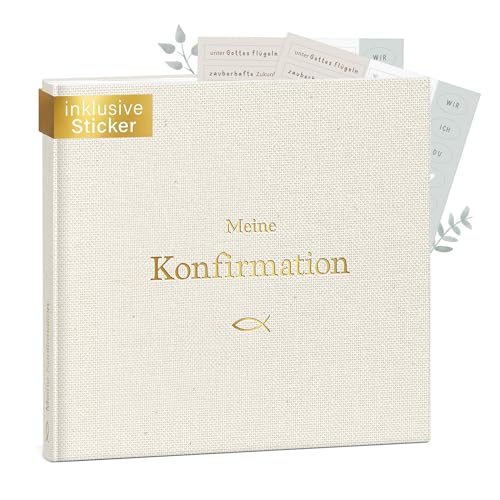 mintkind® Gästebuch Konfirmation Beige - Erinnerungsbuch zur Konfirmation, 60 Seiten zum Selbstgestalten, edler Leineneinband - Geschenk zur Konfirmation, passend zu Einladungskarten & Deko von mintkind