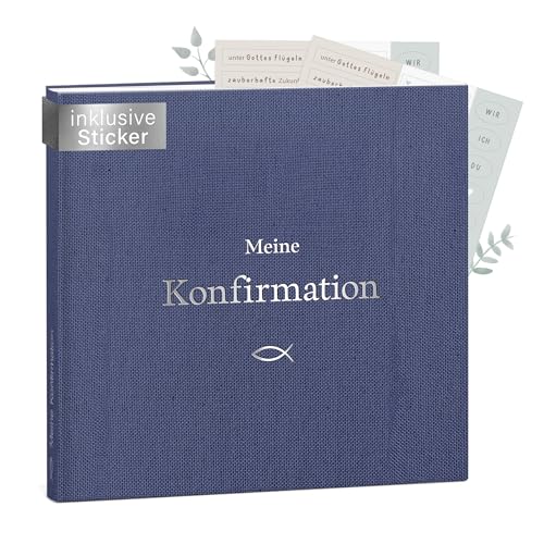 mintkind® Gästebuch Konfirmation Blau - Erinnerungsbuch für Jungen & Mädchen, 60 Seiten zum Ausfüllen & Gestalten, Leinen-Cover - Geschenk zur Konfirmation, passend zu Deko & Einladungskarten von mintkind