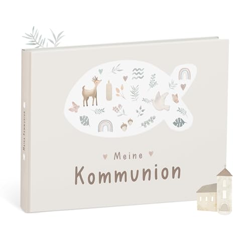 mintkind Erinnerungsalbum Meine Kommunion Beige – Geschenk zur Kommunion für Jungen und Mädchen – liebevoll gestaltetes Album zum Festhalten besonderer Momente – Fotoalbum zum Selbstgestalten von mintkind