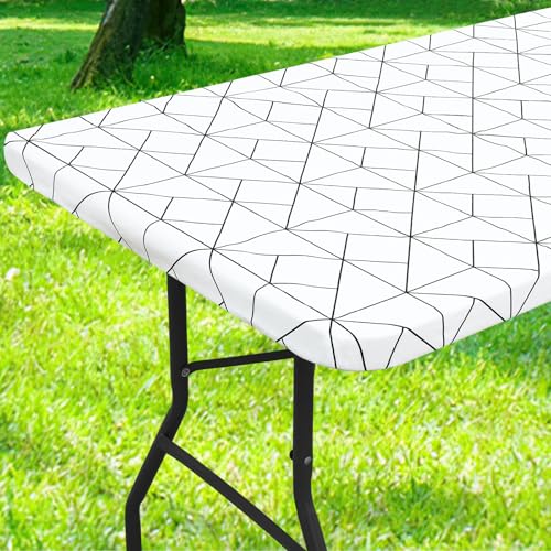 misaya Rechteckige Kunststoff-Tischdecke, elastische Vinyl-Flanell-Tischdecke, wasserdichte Tischdecke, passend für 1,8 m Klapptische für Outdoor, Picknick, Camping (Weiß, 76,2 x 182,9 cm) von misaya